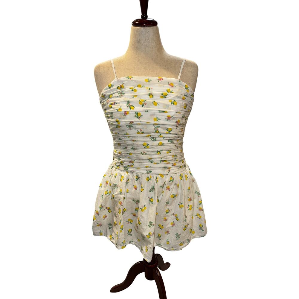 Japna White Lemon Print‎ Smocked Sundress Size M